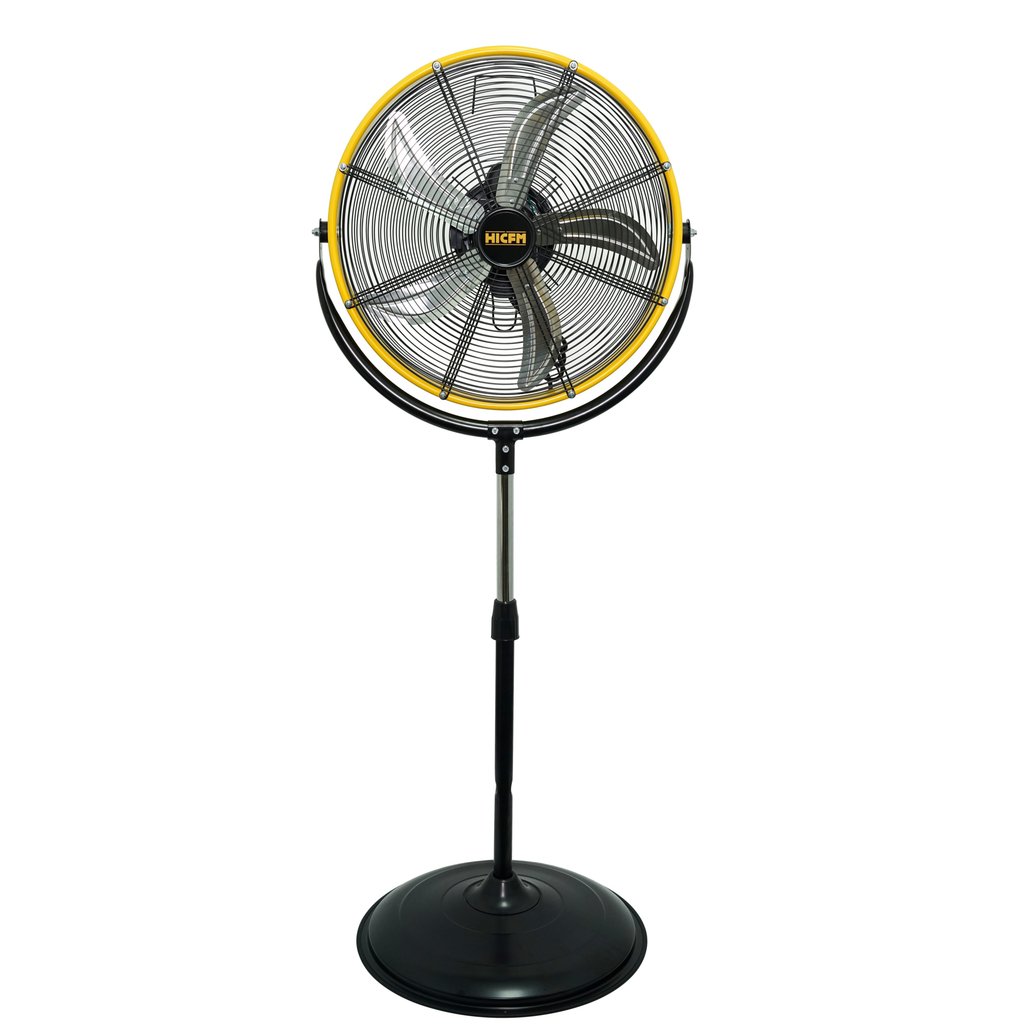 EdenDirect High Velocity Pedestal Fan — 20in., 3 Speeds, 4300 CFM, 180° Tilting Drum Head, Height-Adjustable, Yellow, Model# NTE-FAN-PD20A